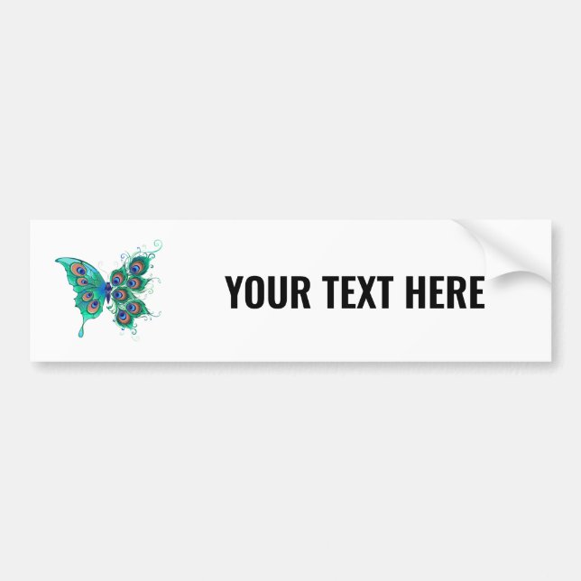 Butterfly with Green Peacock Feathers Bumper Sticker (Front)