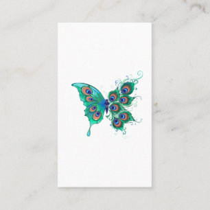 Butterfly with Green Peacock Feathers Business Card