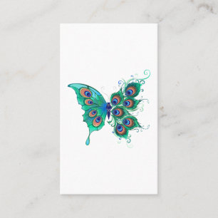 Butterfly with Green Peacock Feathers Business Card