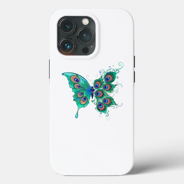 Butterfly with Green Peacock Feathers Case-Mate iPhone Case (Back)