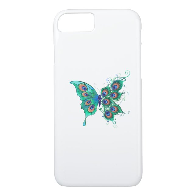Butterfly with Green Peacock Feathers Case-Mate iPhone Case (Back)