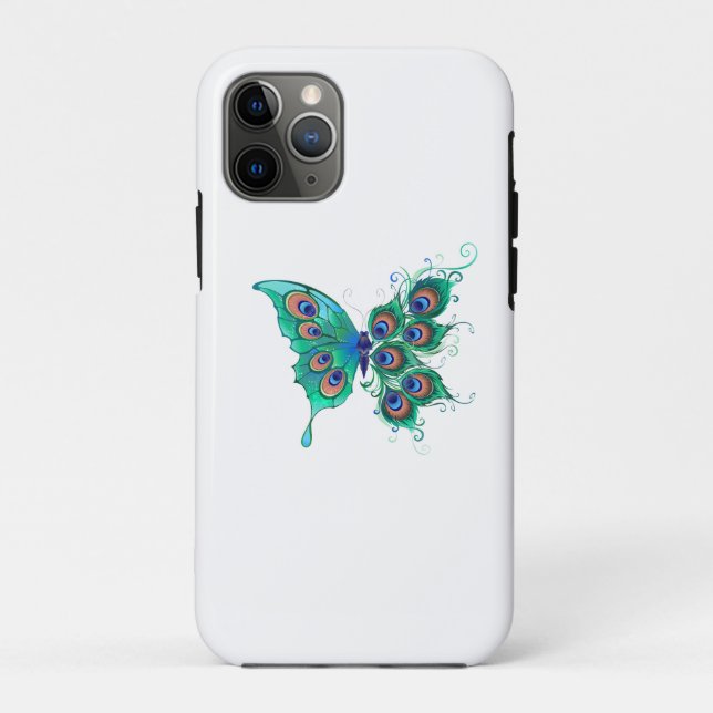 Butterfly with Green Peacock Feathers Case-Mate iPhone Case (Back)