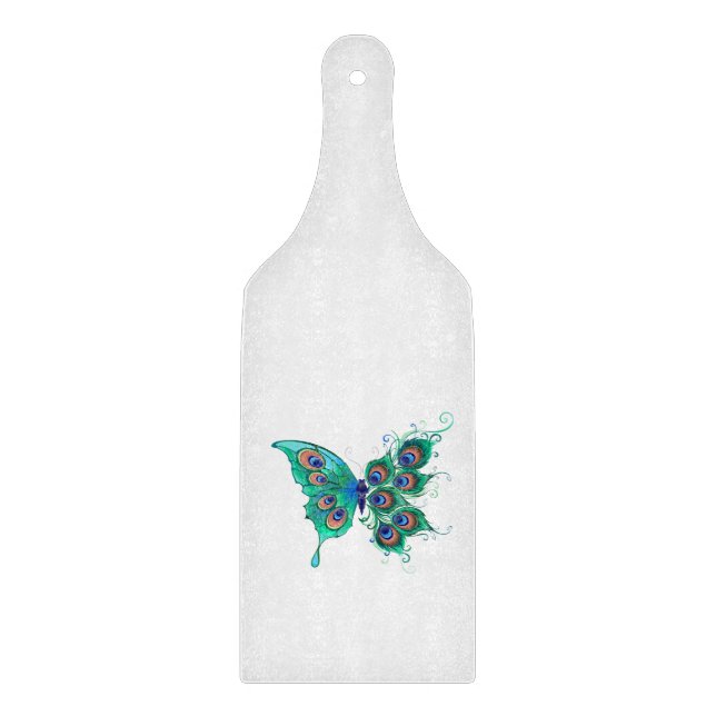 Butterfly with Green Peacock Feathers Cutting Board (Front)