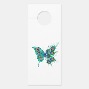 Butterfly with Green Peacock Feathers Door Hanger