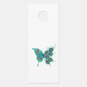 Butterfly with Green Peacock Feathers Door Hanger