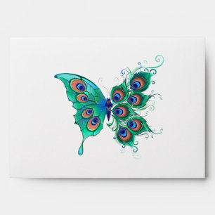 Butterfly with Green Peacock Feathers Envelope
