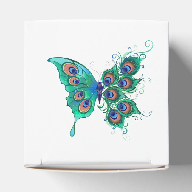 Butterfly with Green Peacock Feathers Favour Box (Top)
