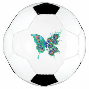 Butterfly with Green Peacock Feathers Football