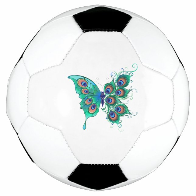 Butterfly with Green Peacock Feathers Football (Front)
