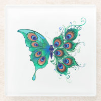 Butterfly with Green Peacock Feathers