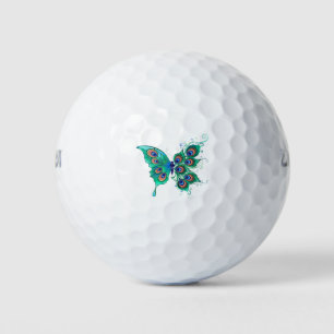 Butterfly with Green Peacock Feathers Golf Balls