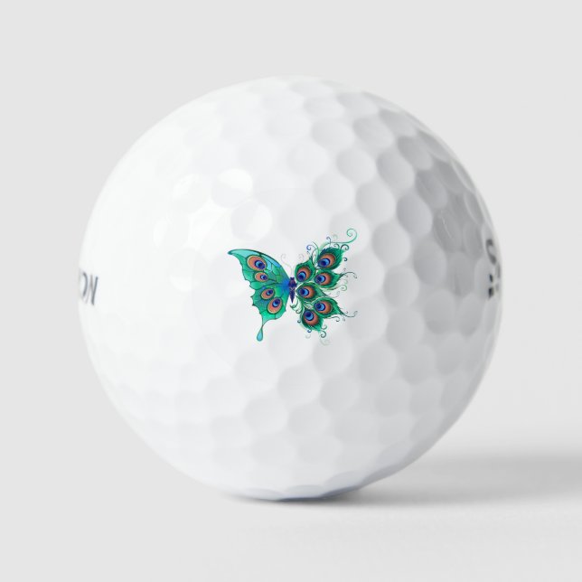 Butterfly with Green Peacock Feathers Golf Balls (Front)