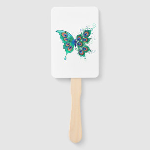 Butterfly with Green Peacock Feathers Hand Fan