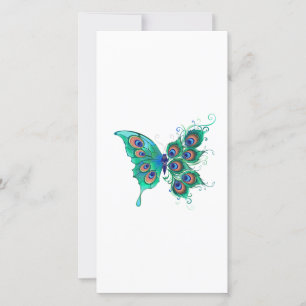 Butterfly with Green Peacock Feathers Holiday Card