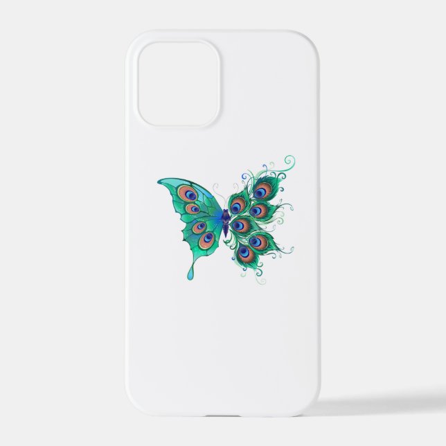Butterfly with Green Peacock Feathers iPhone Case (Back)