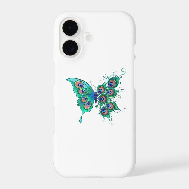 Butterfly with Green Peacock Feathers iPhone Case (Back)
