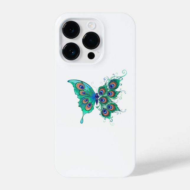 Butterfly with Green Peacock Feathers iPhone Case (Back)