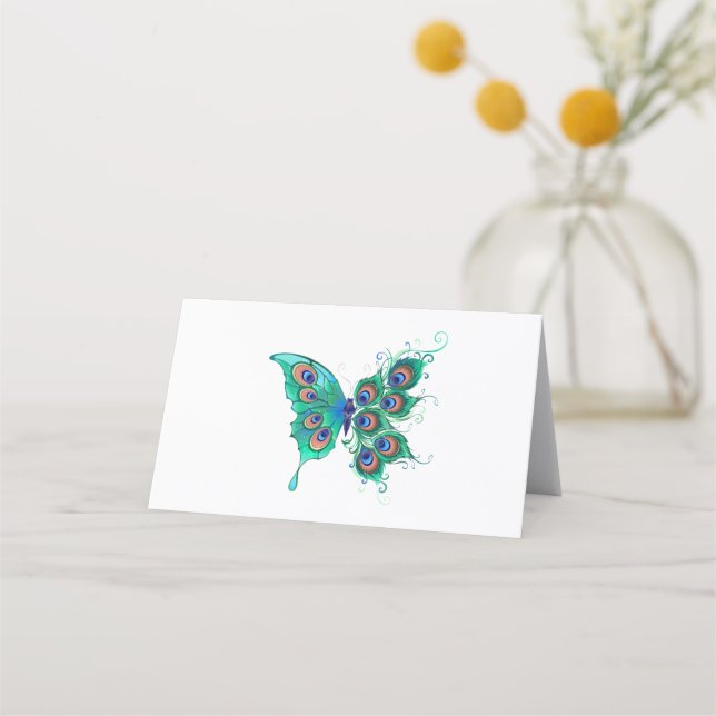Butterfly with Green Peacock Feathers Loyalty Card (Front)