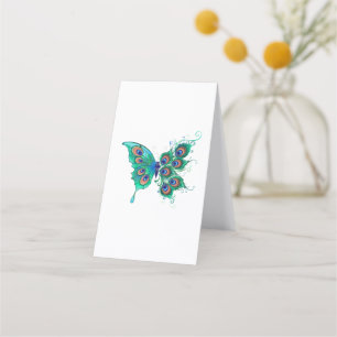 Butterfly with Green Peacock Feathers Loyalty Card