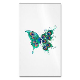 Butterfly with Green Peacock Feathers Magnetic Business Card