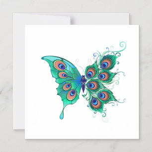 Butterfly with Green Peacock Feathers Magnetic Invitation