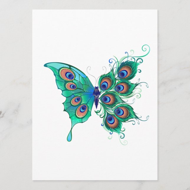 Butterfly with Green Peacock Feathers Menu (Front)