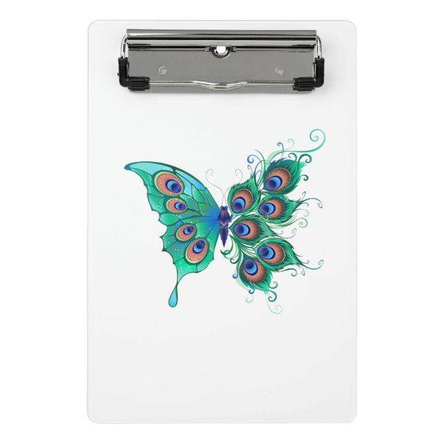 Butterfly with Green Peacock Feathers Mini Clipboard (Front)