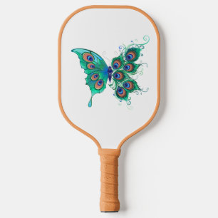 Butterfly with Green Peacock Feathers Pickleball Paddle