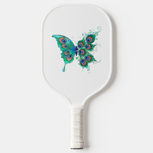 Butterfly with Green Peacock Feathers Pickleball Paddle