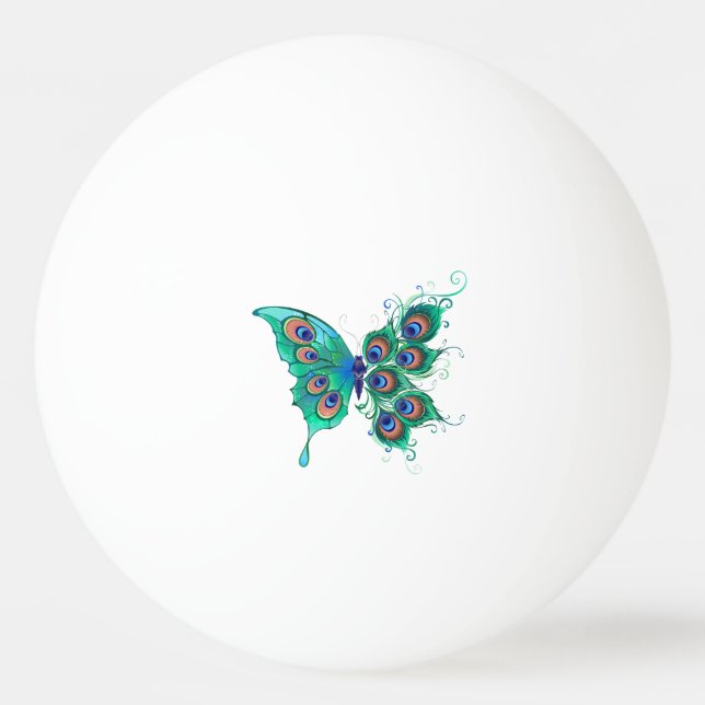 Butterfly with Green Peacock Feathers Ping Pong Ball (Front)