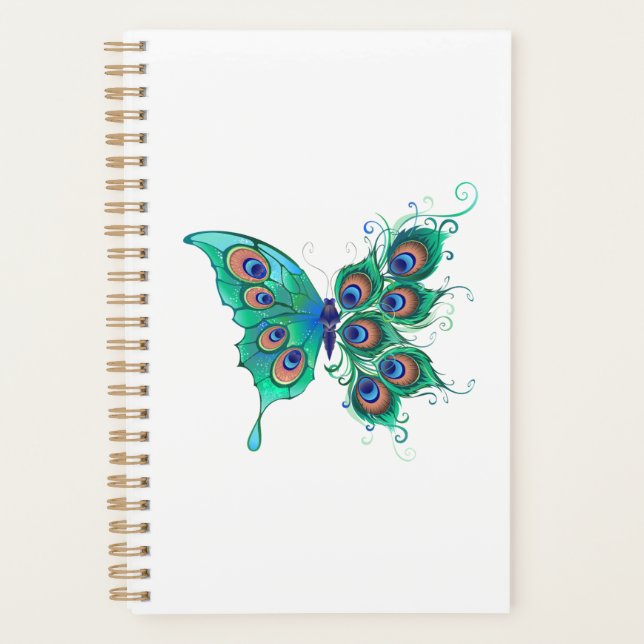 Butterfly with Green Peacock Feathers Planner (Front)