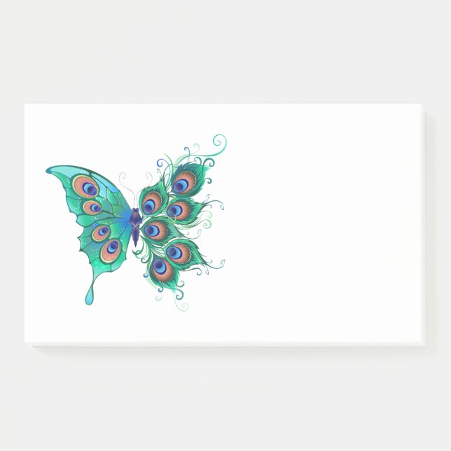 Butterfly with Green Peacock Feathers Post-it Notes (Front)