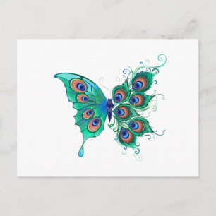 Butterfly with Green Peacock Feathers Postcard