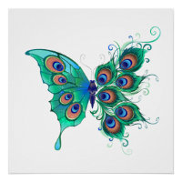 Butterfly with Green Peacock Feathers