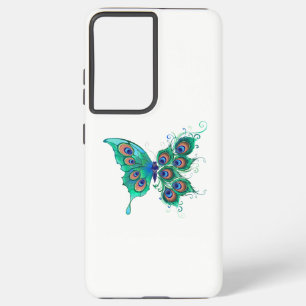 Butterfly with Green Peacock Feathers Samsung Galaxy Case
