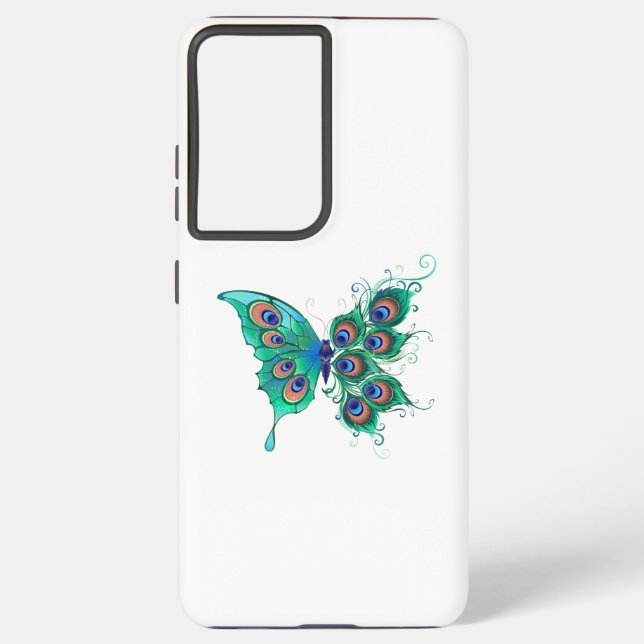 Butterfly with Green Peacock Feathers Samsung Galaxy S21+ Case (Back)