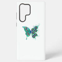 Butterfly with Green Peacock Feathers