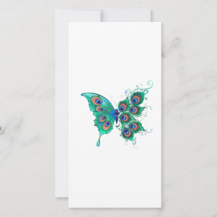 Butterfly with Green Peacock Feathers Save The Date