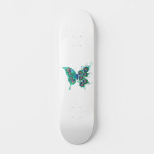 Butterfly with Green Peacock Feathers Skateboard