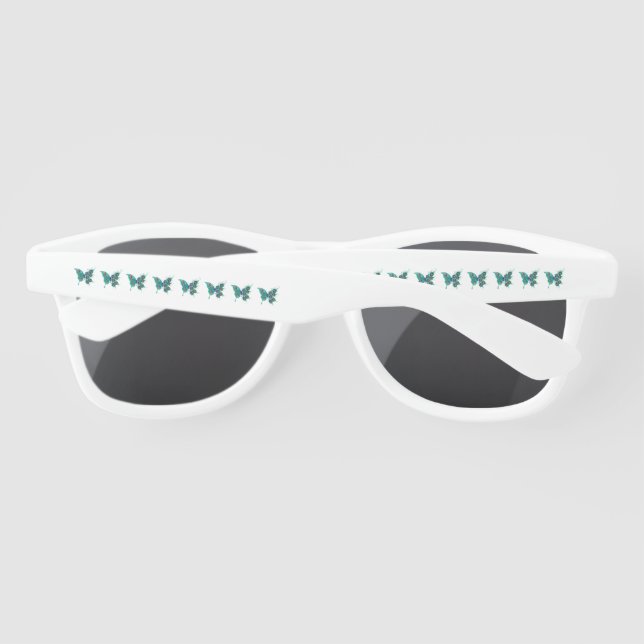 Butterfly with Green Peacock Feathers Sunglasses (Back)