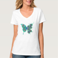 Butterfly with Green Peacock Feathers