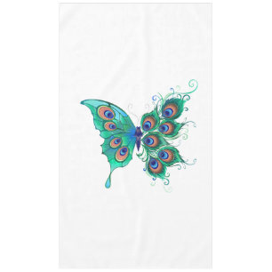 Butterfly with Green Peacock Feathers Tablecloth