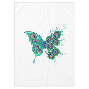 Butterfly with Green Peacock Feathers Tablecloth