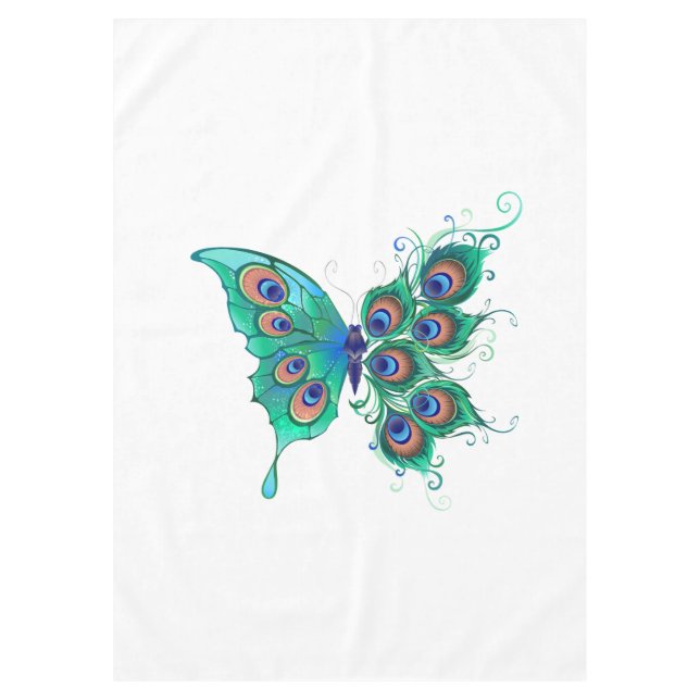 Butterfly with Green Peacock Feathers Tablecloth (Front)