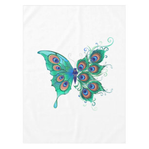 Butterfly with Green Peacock Feathers Tablecloth