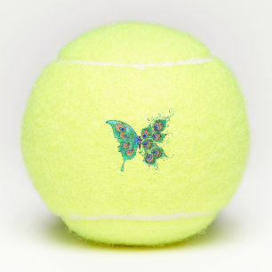 Butterfly with Green Peacock Feathers Tennis Balls
