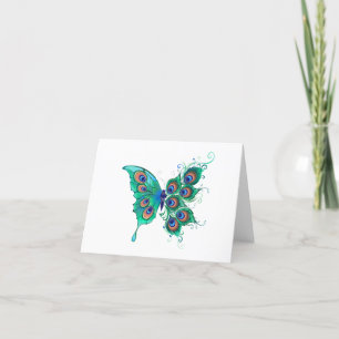 Butterfly with Green Peacock Feathers Thank You Card