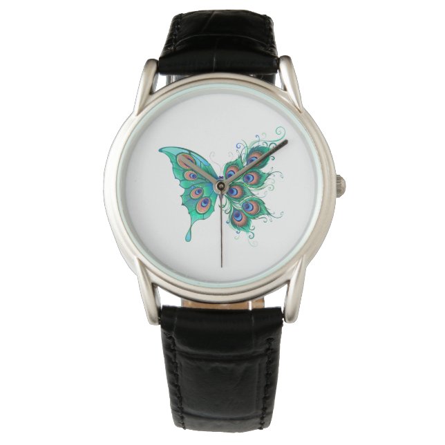 Butterfly with Green Peacock Feathers Watch (Front)