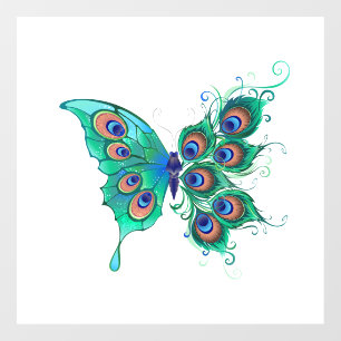 Butterfly with Green Peacock Feathers Window Cling
