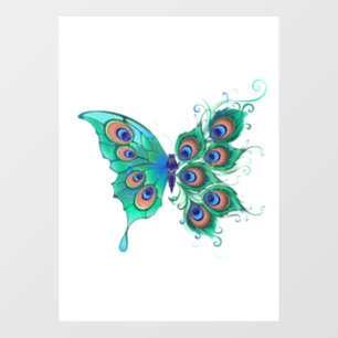 Butterfly with Green Peacock Feathers Window Cling